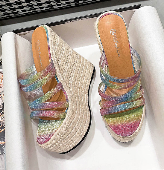 รองเท้าส้นเตารีดสูง 6 นิ้ว ไซส์ 34-41 สีเงิน/สีผสม