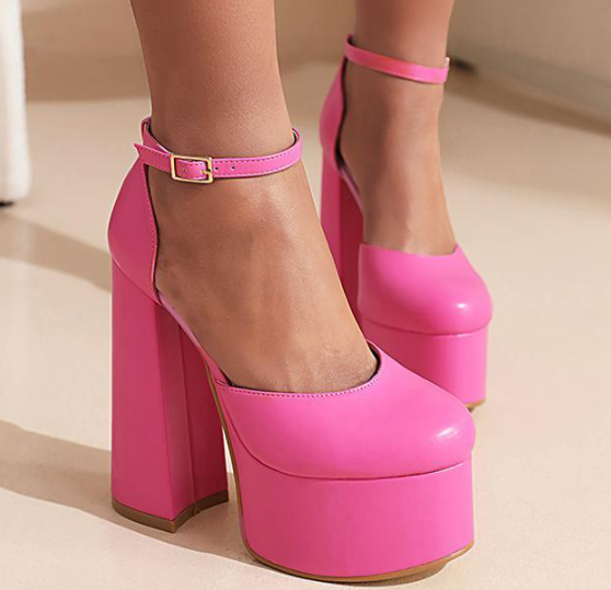 รองเท้าส้นสูงส้นใหญ่สีขาว/ดำ/ชมพู ไซส์ 35-42