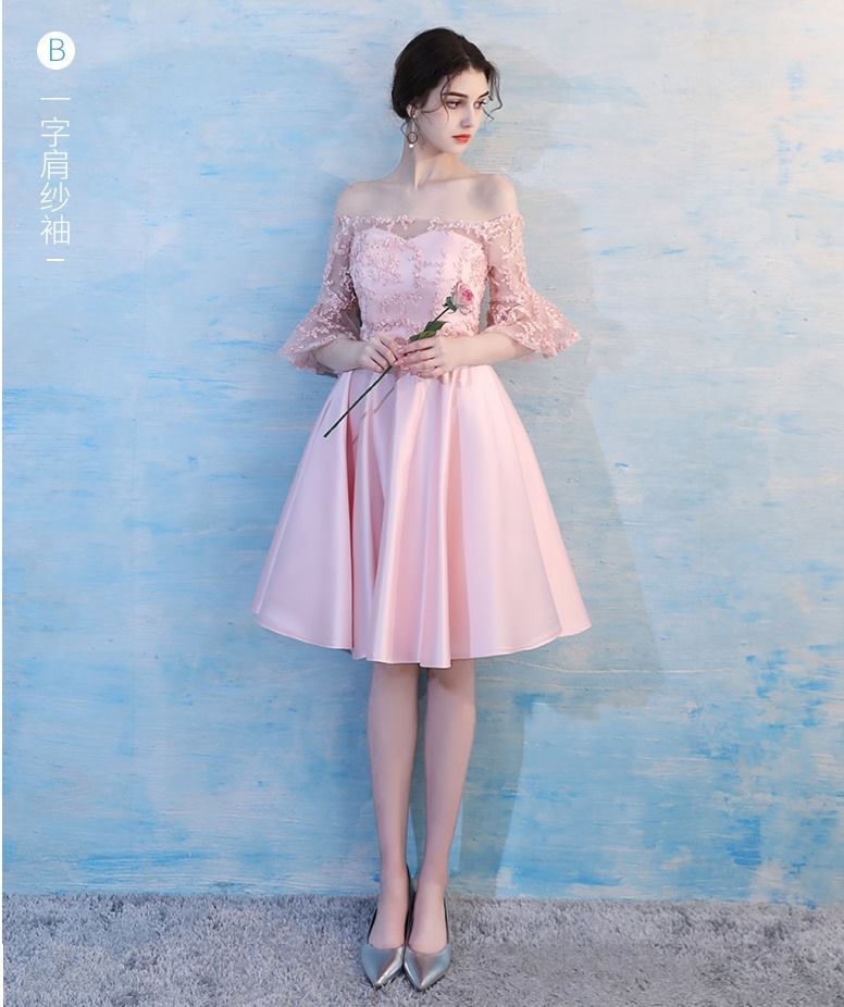 **พร้อมส่ง**เดรสออกงานผ้าซาตินสีชมพู ดีไซน์เปิดไหล่ซีทรู แขนยาวสี่ส่วน ปลายแขนเสื้อระบาย คาดเอวด้วยโบว์ กระโปรงผ้าซาติน สวยมากๆค่ะ