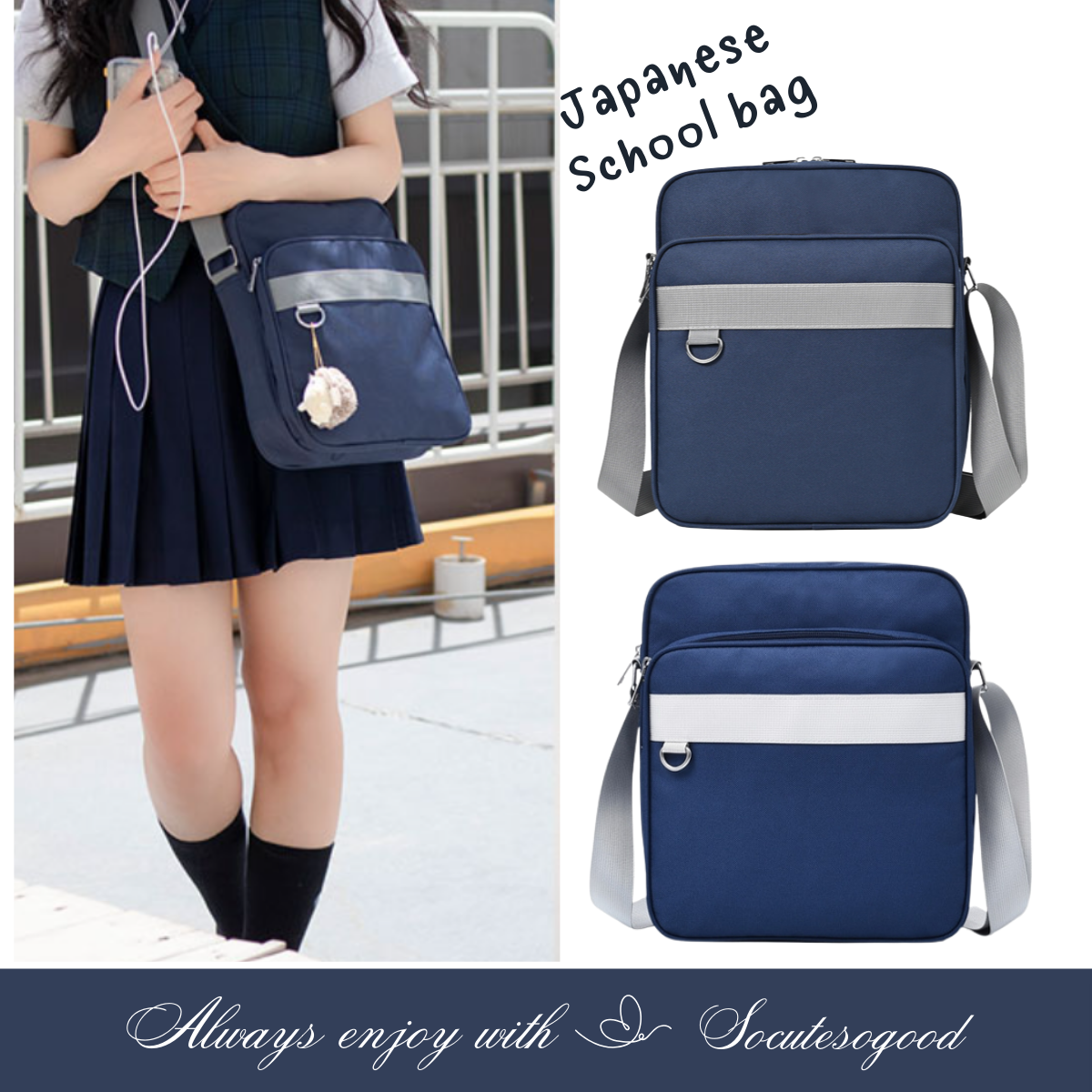 กระเป๋านักเรียนญี่ปุ่น Japanese School Bag A4 กระเป๋านักเรียน ผ้าอ๊อกซ์ฟอร์ดกันน้ำมีน้ำหนักเบา สายสะพายปลับสั้นยาวได้