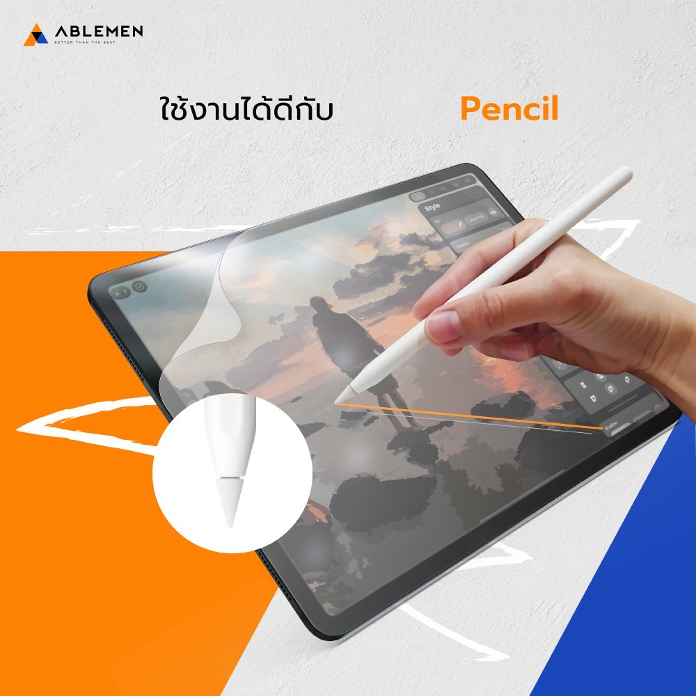ไอแพด ABLEMEN ฟิล์มกระดาษ กระจกผิวกระดาษ Paper Like Sketch Pro Film สำหรับ iPad Air 6 Pro 13 2024 Pro 11 12.9 Air 5 4 10.2 Mini 7 6 ใบกำกับภาษี