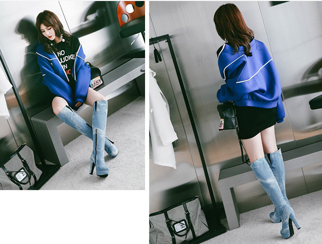 รองเท้าบูทยาวผ้ายีนส์สีฟ้า/น้ำเงิน ไซส์ 34-46
