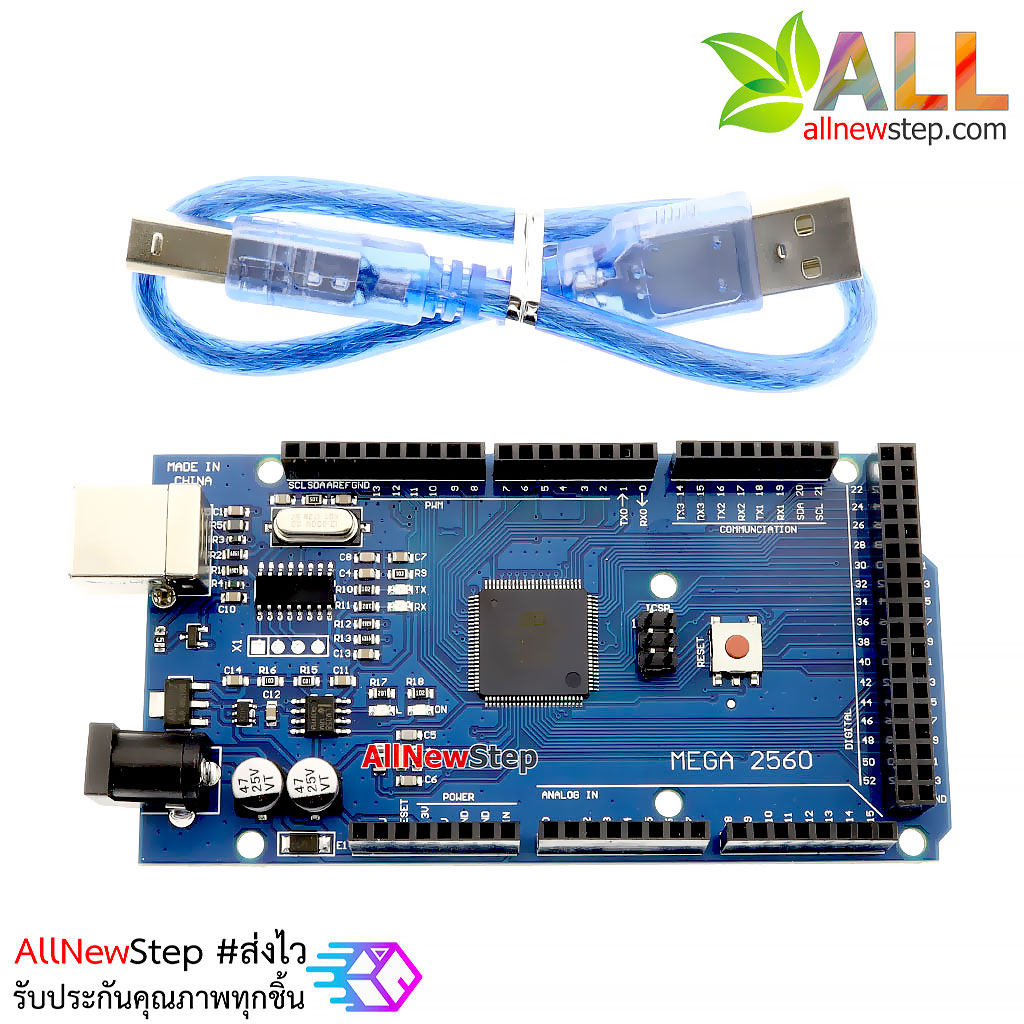 บอร์ด MEGA2560 R3 ใช้ชิฟ USB CH340 รุ่นใหม่ พร้อมสาย USB (Arduino-Compatible)