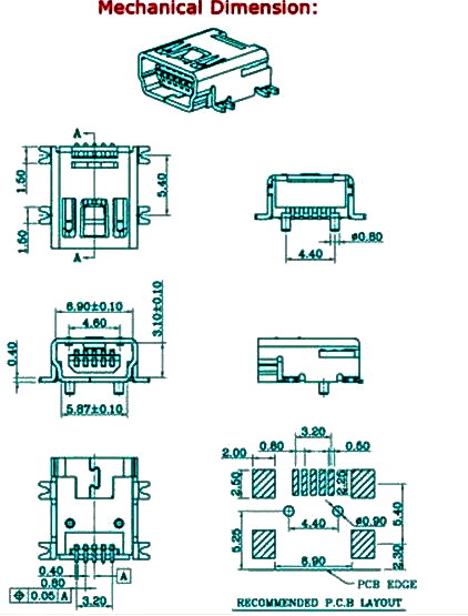 5-Pin Female Mini B USB SMD Socket Connector mini usb