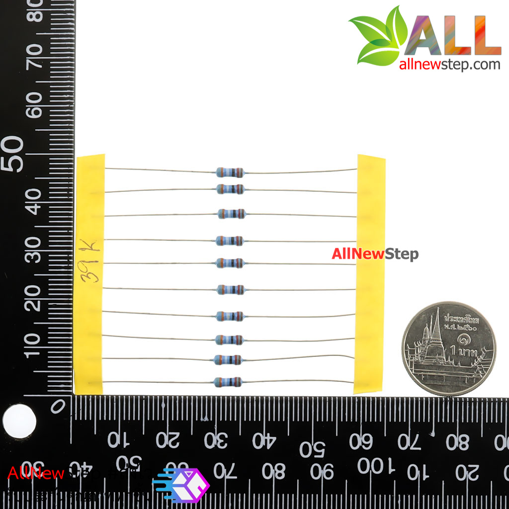 ตัวต้านทาน 39 K 1/4W Metal film 39k 1% จำนวน 10 ชิ้น