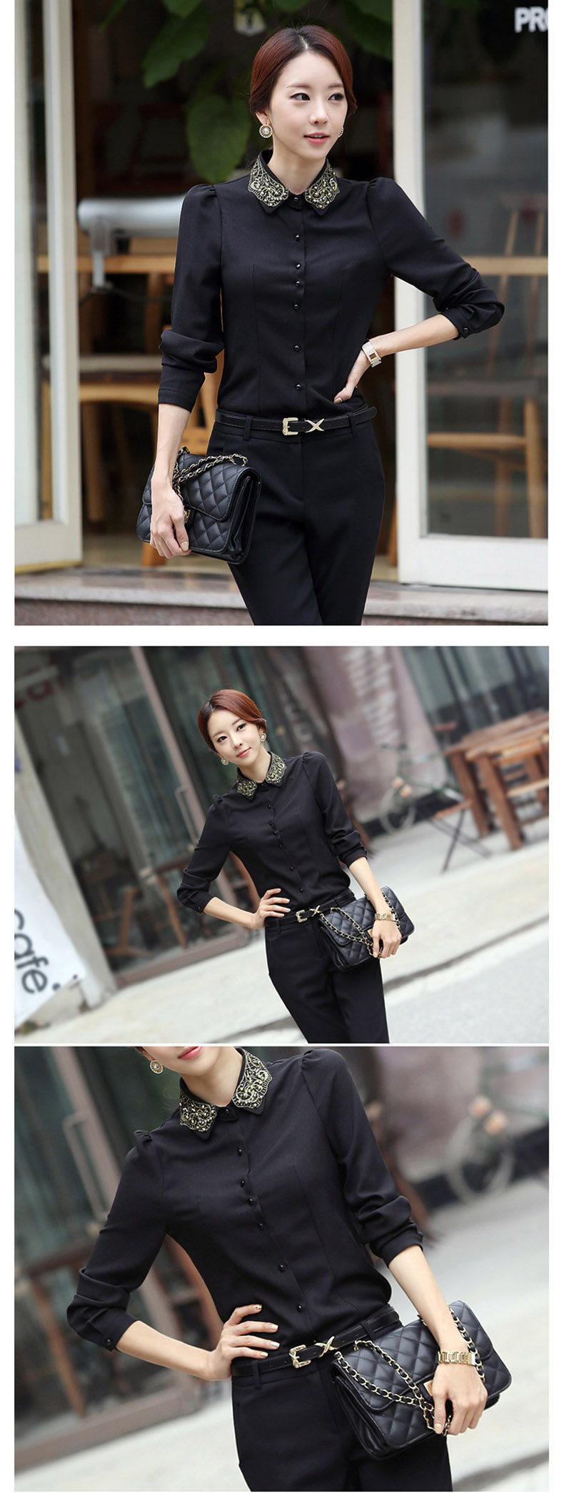 MX436**หมดค่ะ**เสื้อสีดำผ้าชีฟอง ดีเทลตกแต่งที่คอด้วยลายปักดิ้นทองผสมลูกปัดสีทองหรูหราไฮโซ แขนยาว สวยมากค่ะ ใส่ออกงาน ใส่ทำงานก็สวยค่ะ