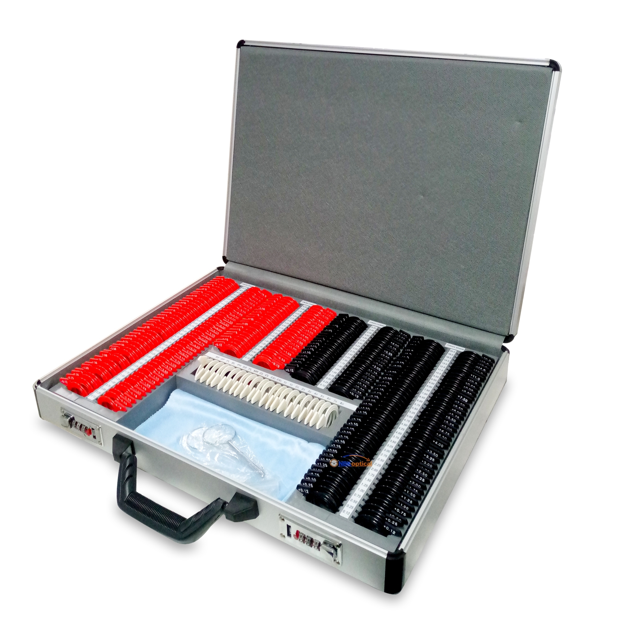 Trial lens set เลนส์เซ็ท ขอบพลาสติก เลนส์กระจก (PT L) +-2000 (กล่องอะลูมิเนียม) + (ครอสไซเลนส์เดอร์)