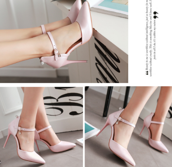 รองเท้าส้นสูง 4 นิ้วส้นเข็ม ไซต์ 34-45 สีขาว/ฟ้า/ชม/ครีม