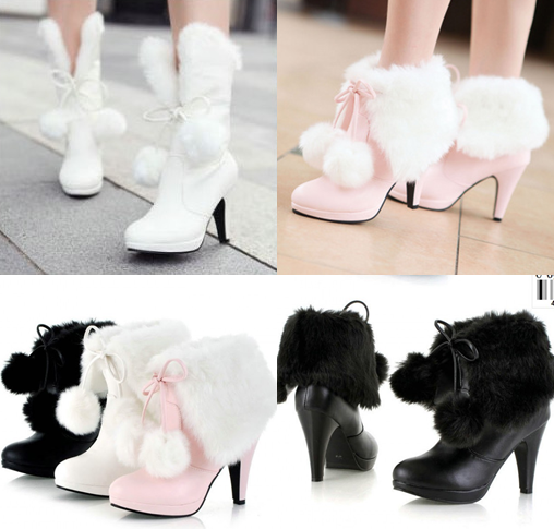 รองเท้าบูทน่ารักๆสีชมพู/ดำ/ขาว ไซต์ 34-43