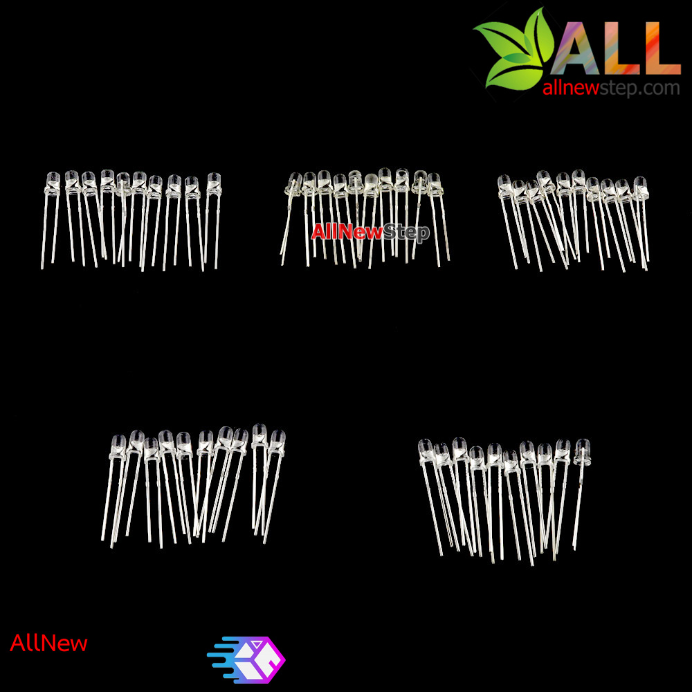 LED 5mm Transparent 5mm LED light pack red white green blue yellow each 10 หลอดไฟ LED 5mm แพ็ค 5 สีรวม 50 ดวง