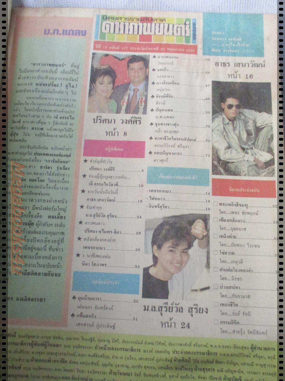 นิตยสารดาราภาพยนตร์ ฉบับที่0577 ปี2532 ปกครูไหวใจร้าย จินตหรา สุขพัฒน์