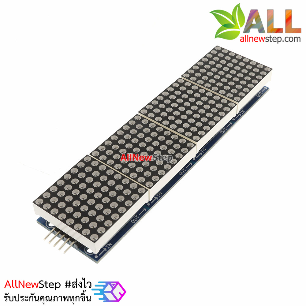 Green LED Matrix Driver MAX7219 IC Driver Module + LED Dot Matrix 8x8 1088AG ขนาด 32mm x 32mm 4 ชุด พร้อมสายไฟ จอสีเขียว