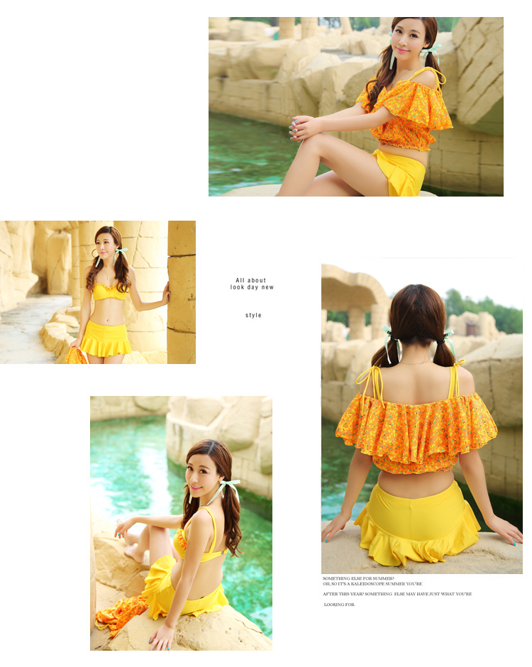 **หมดค่ะ**ชุดว่ายบิกินี่ทูพีชเซ็ท 3 ชิ้น three-pieces สีเเหลืองเซ็กซี่ด้วยเสื้อคลุมผ้าลูกไม้ผูกโบว์ที่ไหล่ทั้ง 2 ข้าง ทำให้ดูน่ารัก sexy สวยเหมือนแบบค่ะ