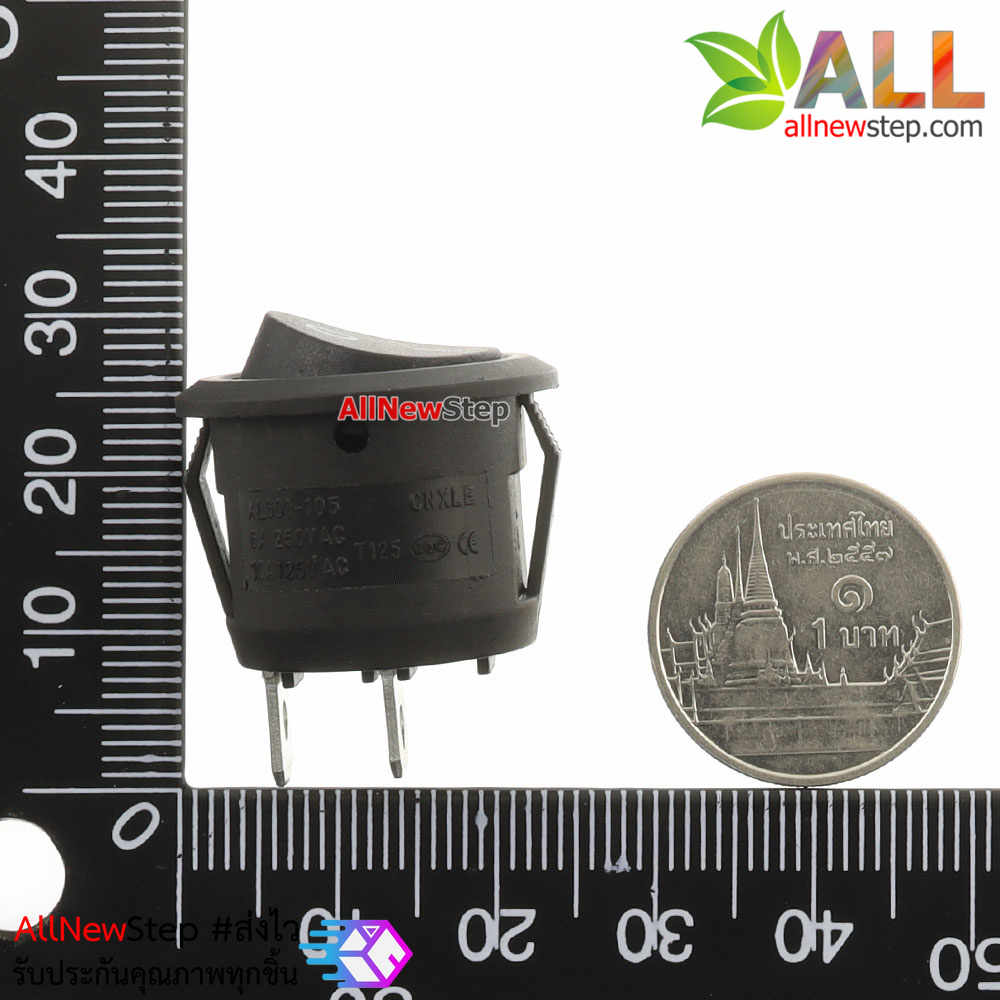 สวิตช์เปิดปิด KCD1-105N Rocker Switch Round Black 250V 6A สีดำ