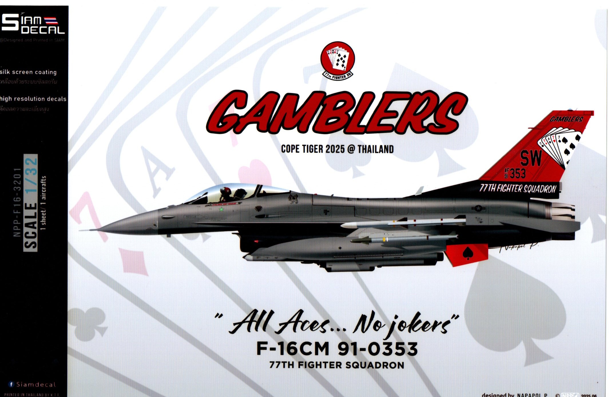 DECAL 1/32 F-16 CM 77TH FIGHTER SQUADRON " GAMBLERS " COPE TIGER 2025