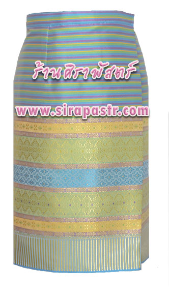 ผ้าถุงป้ายข้าง-สั้น ผ้าไหมฯสีฟ้า (เอวใส่ได้ถึง 32 นิ้ว) รายละเอียดในหน้าสินค้า