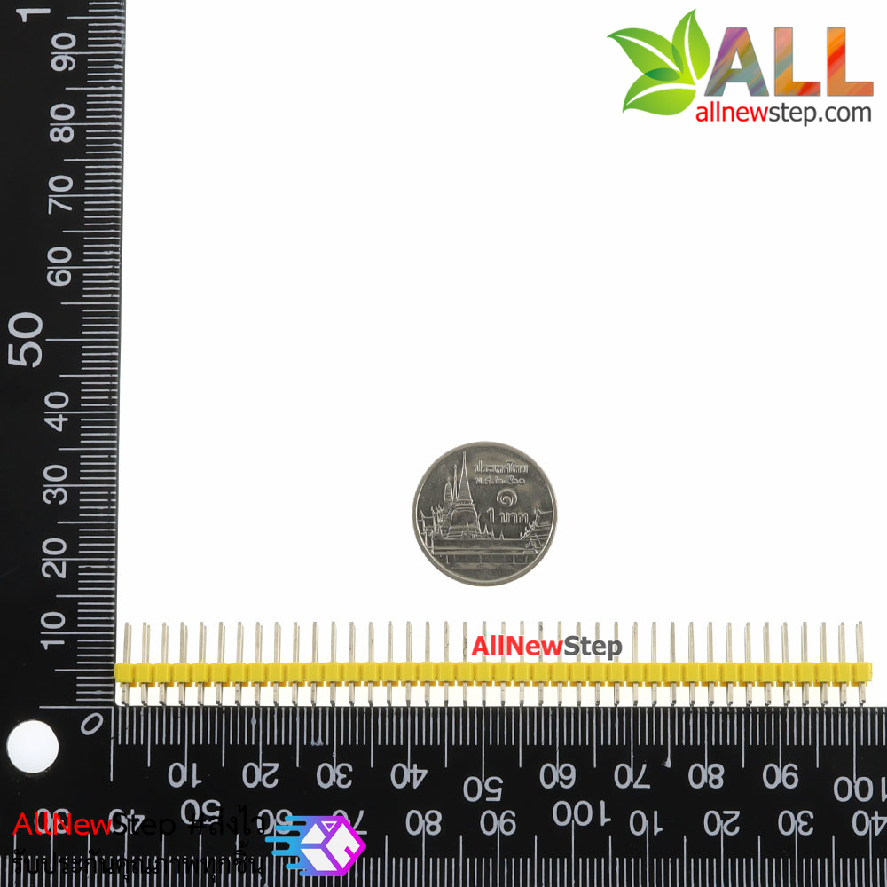 ก้างปลา 2x40 ขา สีเหลือง 2.54mm double Row Male 2X40 Copper Pin Header Strip