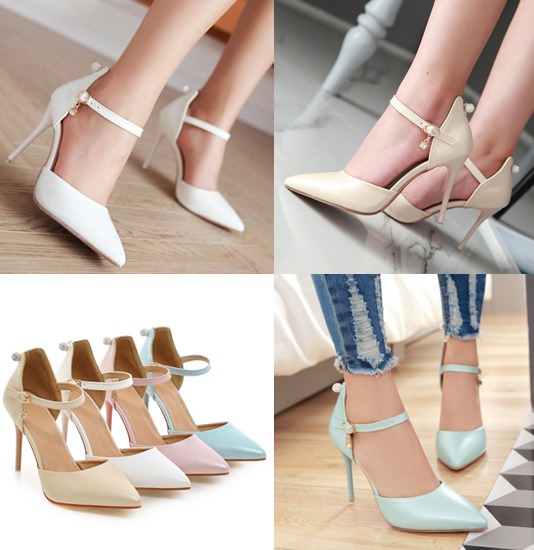 รองเท้าส้นสูง 4 นิ้วส้นเข็ม ไซต์ 34-45 สีขาว/ฟ้า/ชม/ครีม