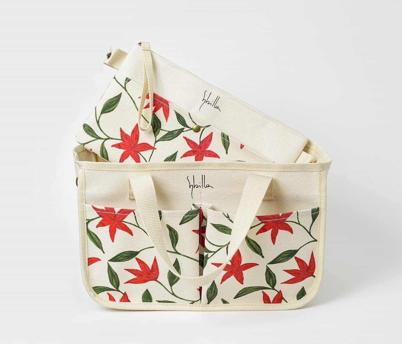 Sybilla Interior Tote & Pouch กระเป๋าจัดระเบียบลายดอกไม้ พร้อมกระเป๋าคลัชท์ใบเล็ก