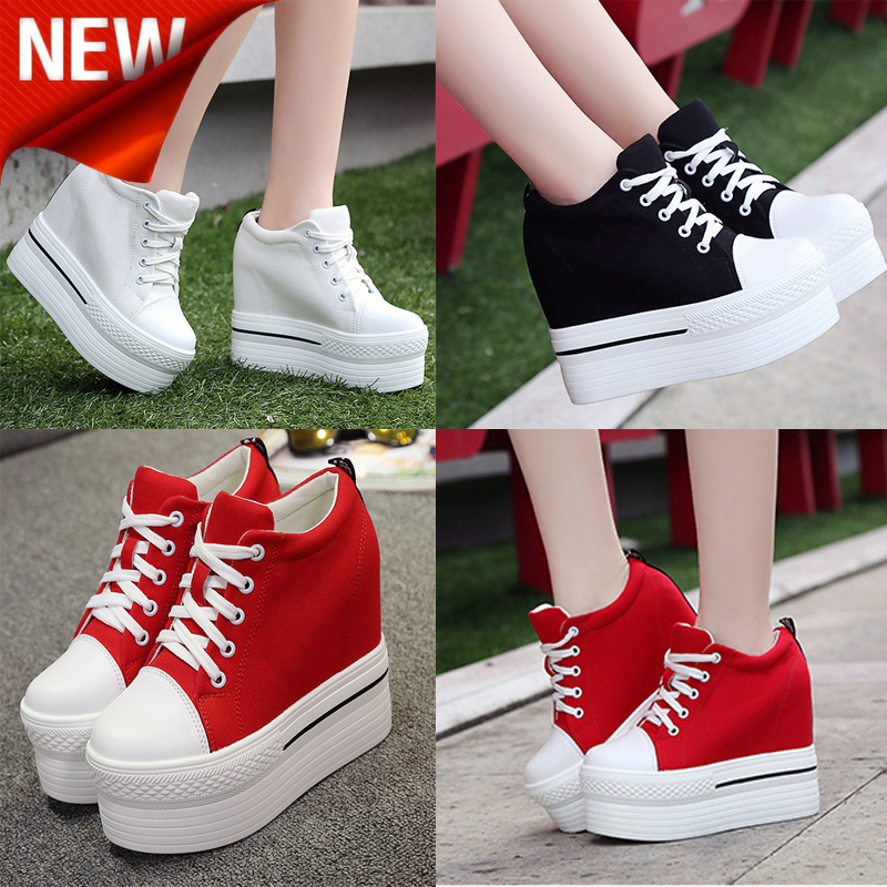 รองเท้าผ้าใบเสริมส้น ไซต์ 35-39 สีดำ/ขาว/แดง