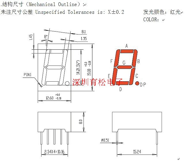 7 Segment 0.5 นิ้ว Common Anode 1digit Red ไฟ 7 segment 0.5 1 หลัก สีแดงแบบไฟบวกร่วม 41056W