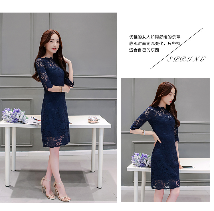 **หมดค่ะ**เดรสผ้าลูกไม้เนื้อดี สีน้ำเงินเข้ม แขนยาวสามส่วน ทรงเอ เข้ารูปช่วงเอว มีซิบด้านหลังลำตัว มีซับใน น่ารักมากค่ะ