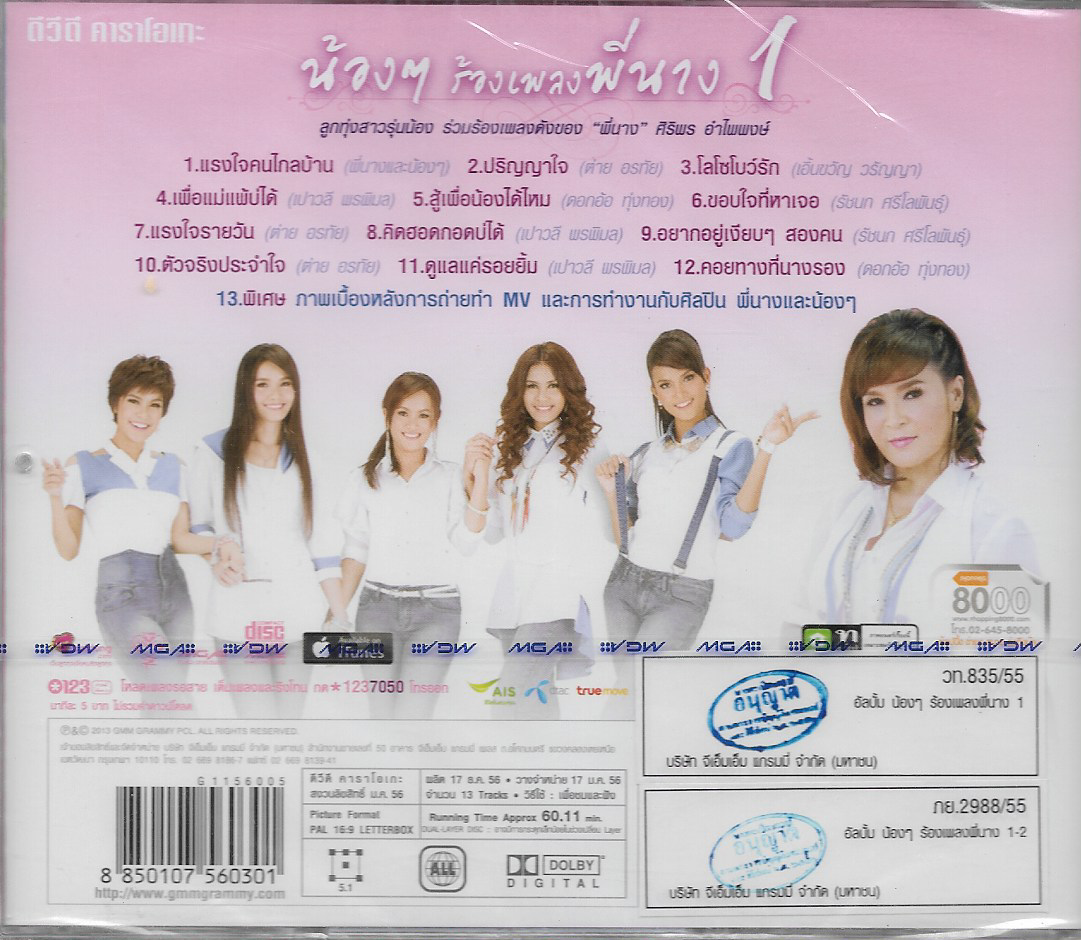 DVD Karaoke,น้องๆร้องเพลงพี่นาง ชุดที่ 1 ศิริพร,เอิร์น,ข้าวทิพย์,เอิ้นขวัญ,ก้านตอง(ดีวีดี คาราโอเกะ)(ลูกทุ่ง)(2555)