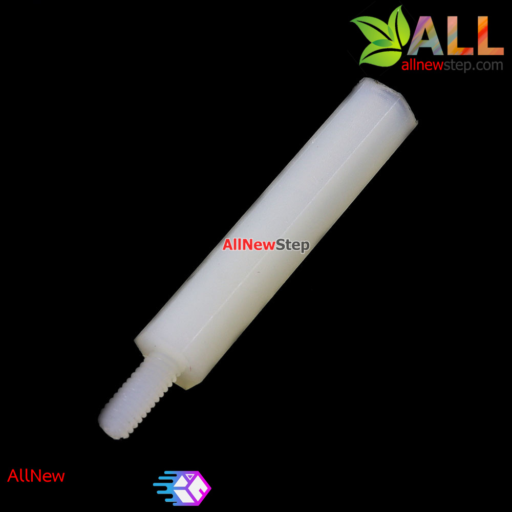 M2.5 Nut Nylon Hex Spacers M2.5 18+5mm เสาพลาสติก M2.5 ความสูง 18mm ปลายเป็นน๊อต-สกรู 5mm จำนวน 1 ชิ้น