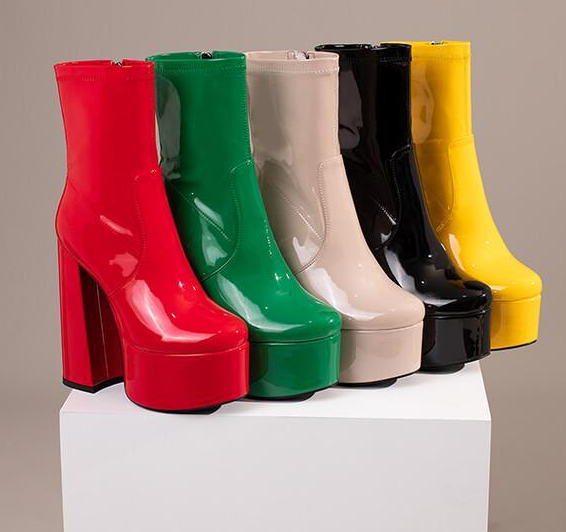 รองเท้าบูทสั้นส้นสูง 6 นิ้ว ไซส์ 35-43 สีดำ/แดง/เหลือง/นู๊ด/เขียว