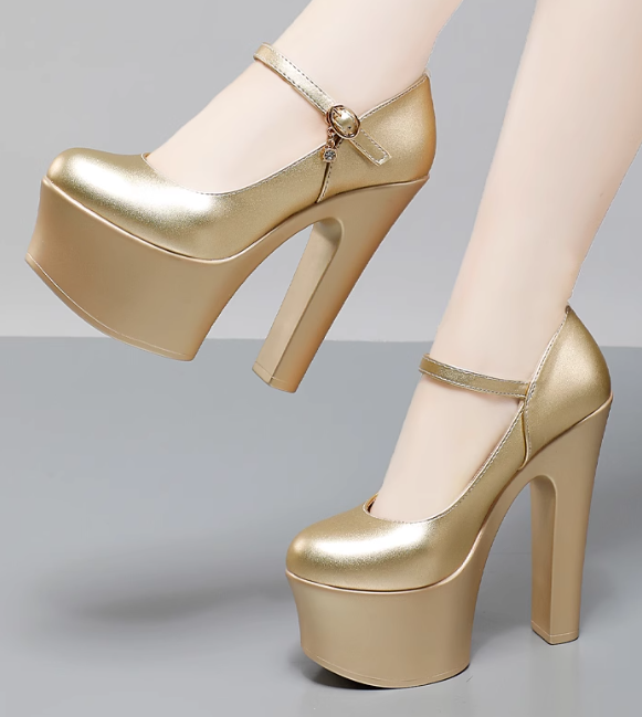 รองเท้าคัทชูส้นใหญ่ ไซส์ 34-43 สีเงิน/ทอง/ดำ/แดง/ขาว