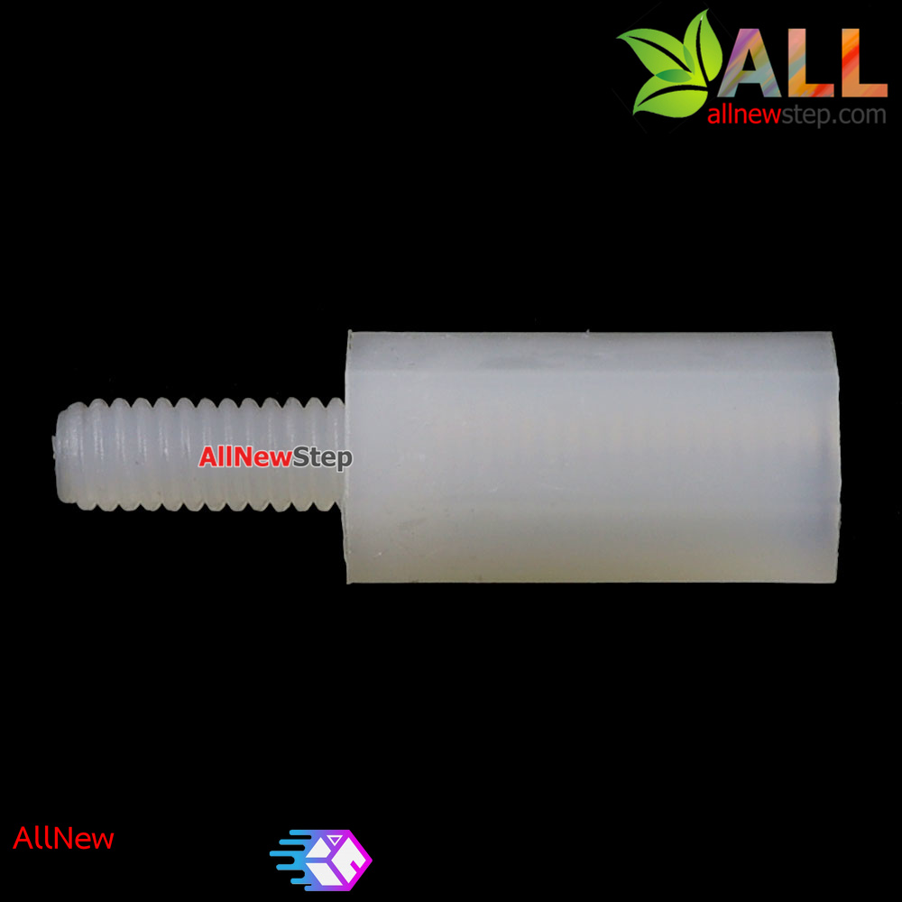 M2.5 Nut Nylon Hex Spacers M2.5 10+6mm เสาพลาสติก M2.5 ความสูง 10mm ปลายเป็นน๊อต-สกรู 6mm สีดำ