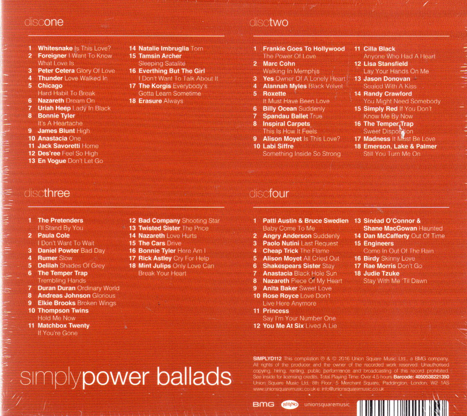 CD,Simply Power Ballads (4CD)(2016)(Various Artists)(UK)
