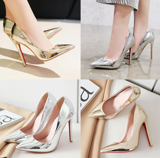 รองเท้าคัทชูปลายแหลมมีไซต์ใหญ่สีเงิน/ทอง ไซต์ 34-46