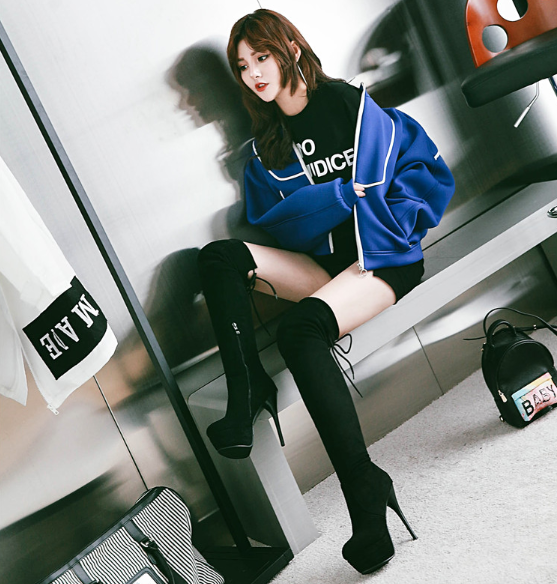 รองเท้าบูทยาวส้นสูง 5.5 นิ้ว ไซต์ 34-43 สีดำ/น้ำตาล/เทา/แดง