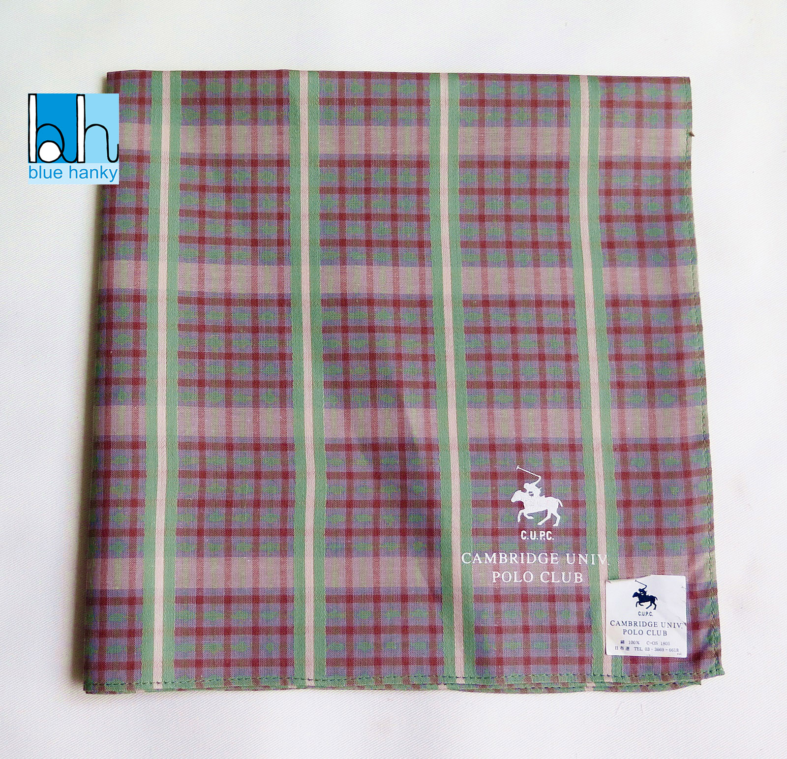 #54 18" CAMBRIDGE UNIV. POLO CLUB ผ้าเช็ดหน้ามือ2 สภาพดี ผ้าเช็ดหน้าผืนใหญ่