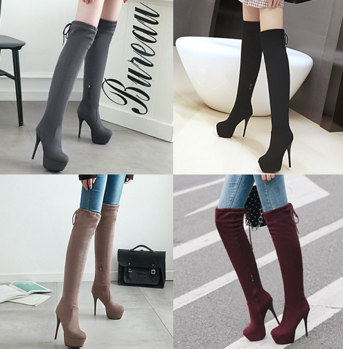 รองเท้าบูทยาวส้นสูง 5.5 นิ้ว ไซต์ 34-43 สีดำ/น้ำตาล/เทา/แดง