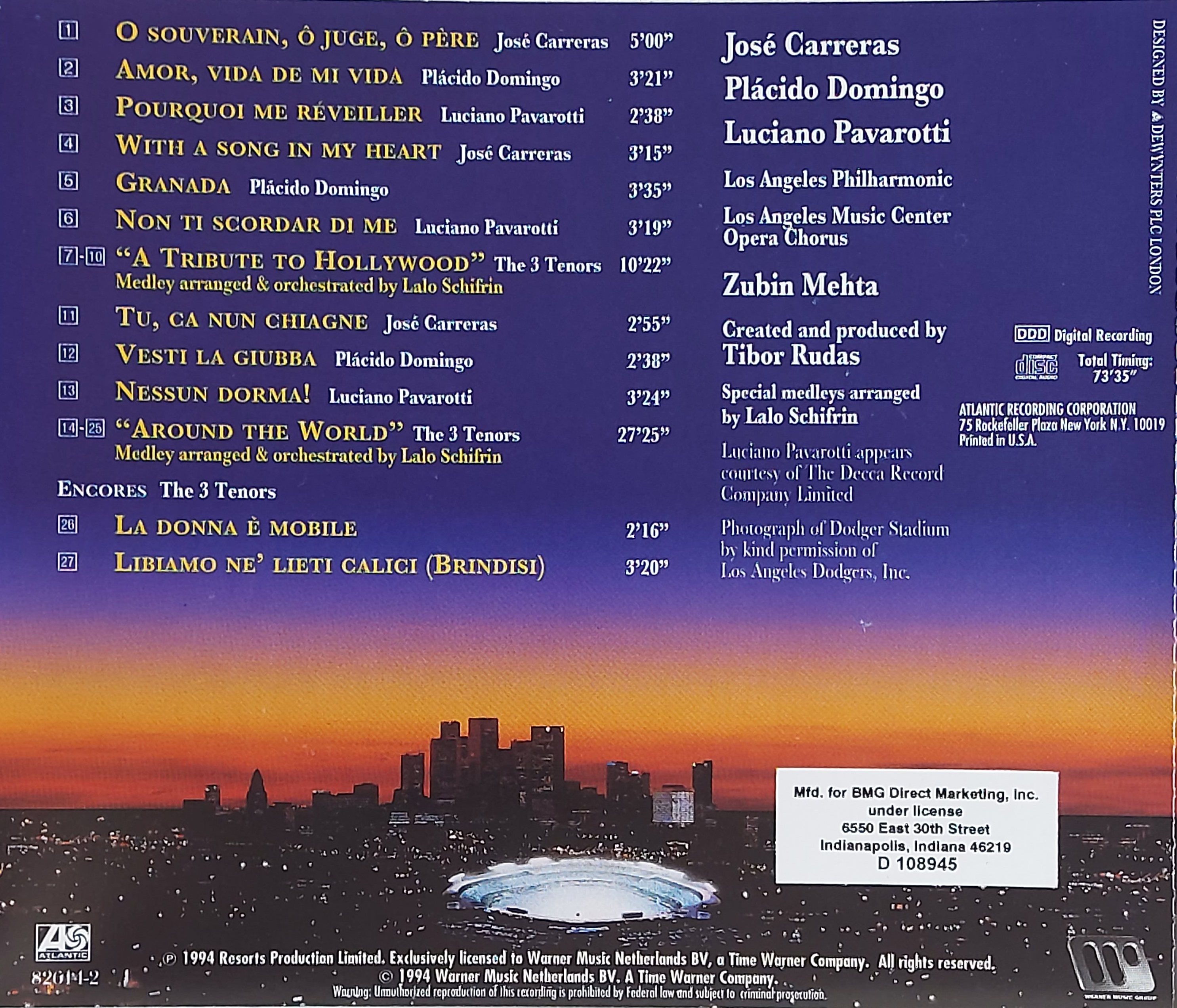 Used CD,The Three Tenors Carreras Domingo Pavarotti Mehta in Concert Rome 1994 (A+)(Classical)(Various Artists)(USA)