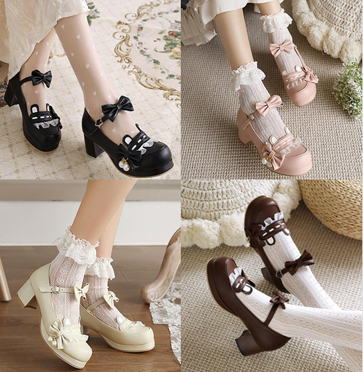 รองเท้าส้นสูง 2 นิ้วน่ารักๆ ไซต์ 34-46 สีดำ/ครีม/ชม/น้ำตาล