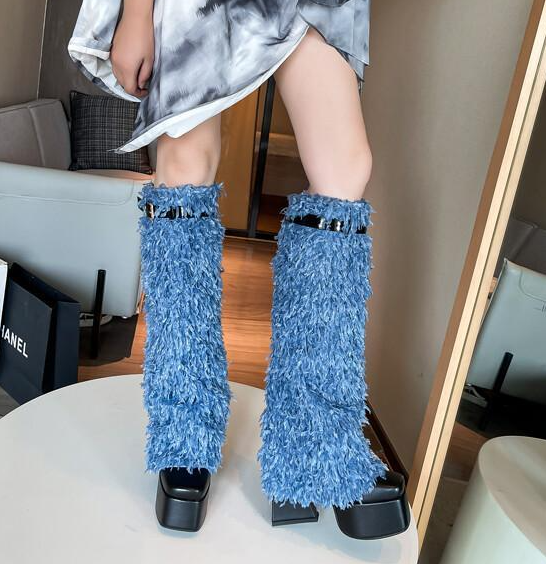 รองเท้าบูทส้นหนา ไซส์ 34-43 สีดำเรียบ/ดำขน/ขาวขน/น้ำเงินขน