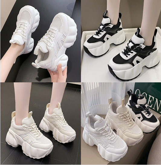 รองเท้าผ้าใบเสริมส้น 3 นิ้ว ไซส์ 35-39 สีดำ/ครีม/ขาว