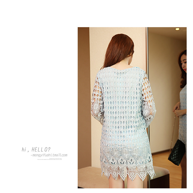 **หมดค่ะ**เดรสออกงานแขนยาวผ้าลูกไม้สีฟ้า เข้ารูปสสวย กระโปรงทรงเอ น่ารักมากๆค่ะ