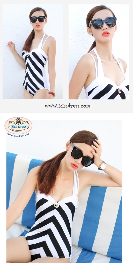 **พร้อมส่ง**ชุดว่ายน้ำวันพีชสีน้ำเงินกรมท่า one-piece แบบ takani ผูกโบว์ด้านหลังดีเทลใช้ลายทางตัดกันเป็นทรงสามเหลี่ยม ทำให้หุ่นผอมเพรียวดู sexy พร้อมเข็มกลัดรูปพวงมาลัยเรือ น่ารัก ไม่โป๊คร้า สวยน่ารักเหมือนแบบค่ะ