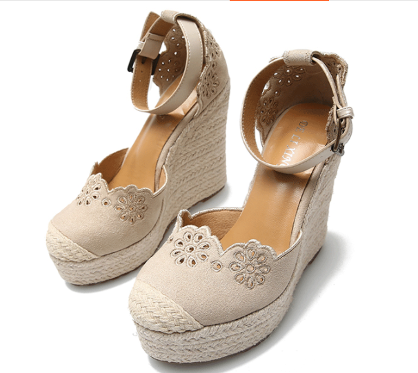 รองเท้าส้นเตารีดใส่เที่ยวทะเลสวยๆสีแอพพริคอท/ดำ ไซต์ 34-39