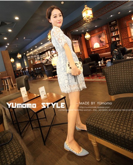 ***หมดค่ะ****เดรสลูกไม้แขนสั้นสีฟ้า มีซับใน ช่วงชายกระโปรงมีระบาย น่ารักมากๆค่ะ