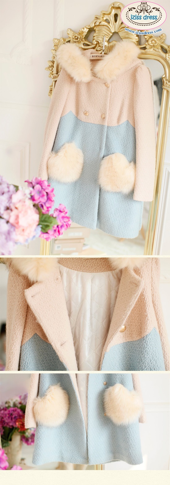 ***พร้อมส่ง size L จองด่วนมีจำนวนจำกัดนะคะ***เสื้อโค้ทกันหนาวแขนยาวสีครีมฟ้า ฮู้ดและกระเป๋า 2 ข้างตกแต่งขนเฟอร์เกรด A ขนหนานุ่มมากๆ เหมือนแบบ 100%