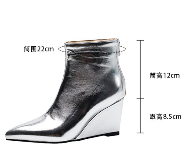 รองเท้าบูทส้นเตารีดปลายแหลมสั้น สีเงิน/ทอง ไซส์ 34-43