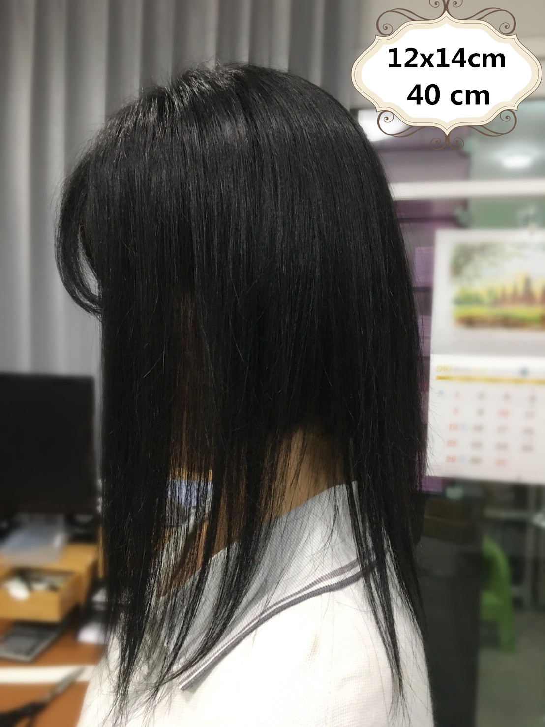 HMV06 (12x14cm)ผมเเท้ 100% เเผ่นปิดผมบางมีหน้าม้า ปิดผมหงอก ปิดศรีษะล้าน เส้นผมคุณภาพดี งานทอละเอียดมากๆคะ (เลือกความยาวด้านล่างนะคะ)