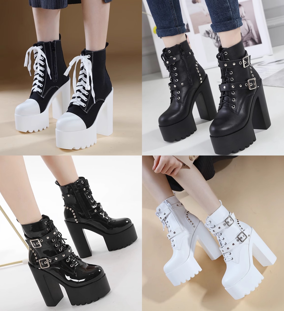 รองเท้าบูทส้นสูง 6.4 / 4.8 / 4 นิ้ว ไซส์ 34-39 มีสีดำเงา/ดำด้าน/ขาวด้าน/ดำผ้า