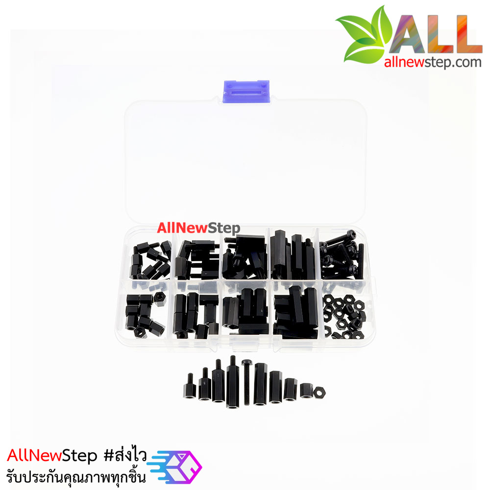M3 Nylon Hex Spacers Screw Nut with Plastic Box Black 120pcs