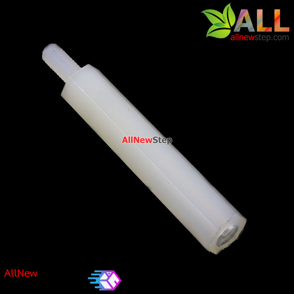 M2.5 Nut Nylon Hex Spacers M2.5 18+5mm เสาพลาสติก M2.5 ความสูง 18mm ปลายเป็นน๊อต-สกรู 5mm จำนวน 1 ชิ้น